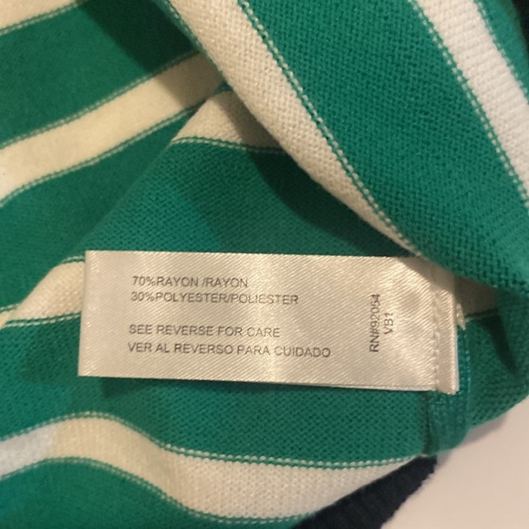 Debbie Morgan cardigan EUC light weight green and cream stripes, black cuffs - Picture 6 of 6